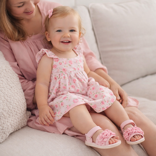 Baby Girl Soft Sole Sandals with Ruffle Detail – First Walkers