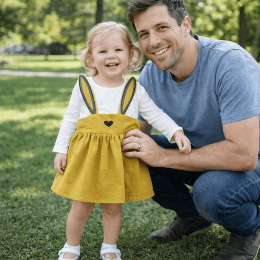 Baby Girls' Bunny Ear Overlay Dress – Long-Sleeve Cotton A-Line for Infants & Toddlers