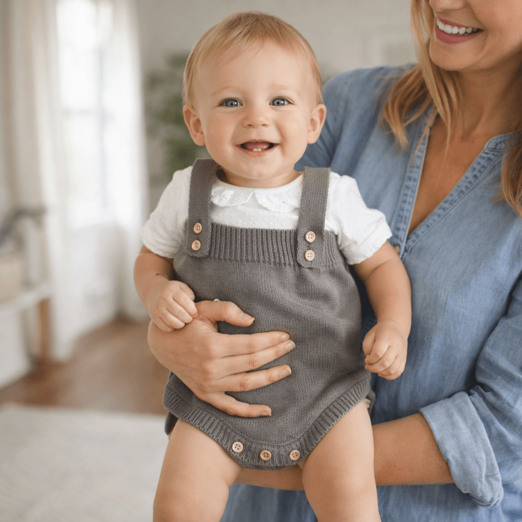 Soft Cotton Baby Knit Suspender Romper (0–24 Months)