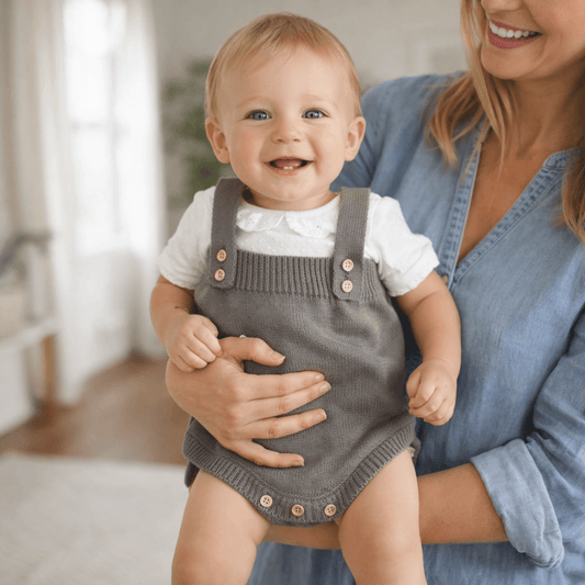 Soft Cotton Baby Knit Suspender Romper (0–24 Months)