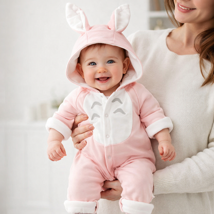 Thick Cotton Baby Romper – Chinchilla Hood, Soft & Warm for Winter