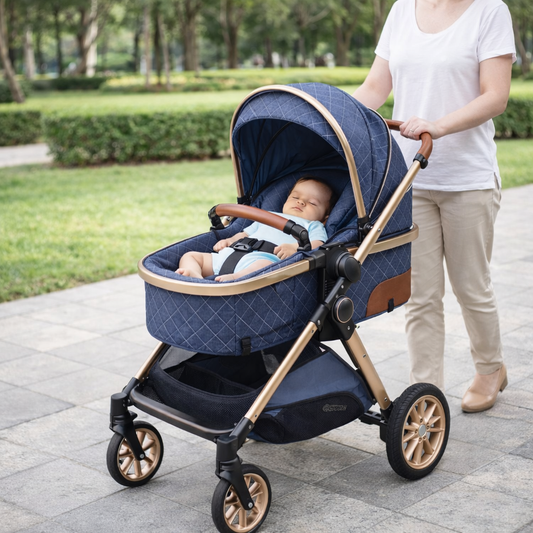 Luxury 3-in-1 Baby Stroller with Infant Carrier – Reversible, Lie-Flat, High Landscape Pushchair