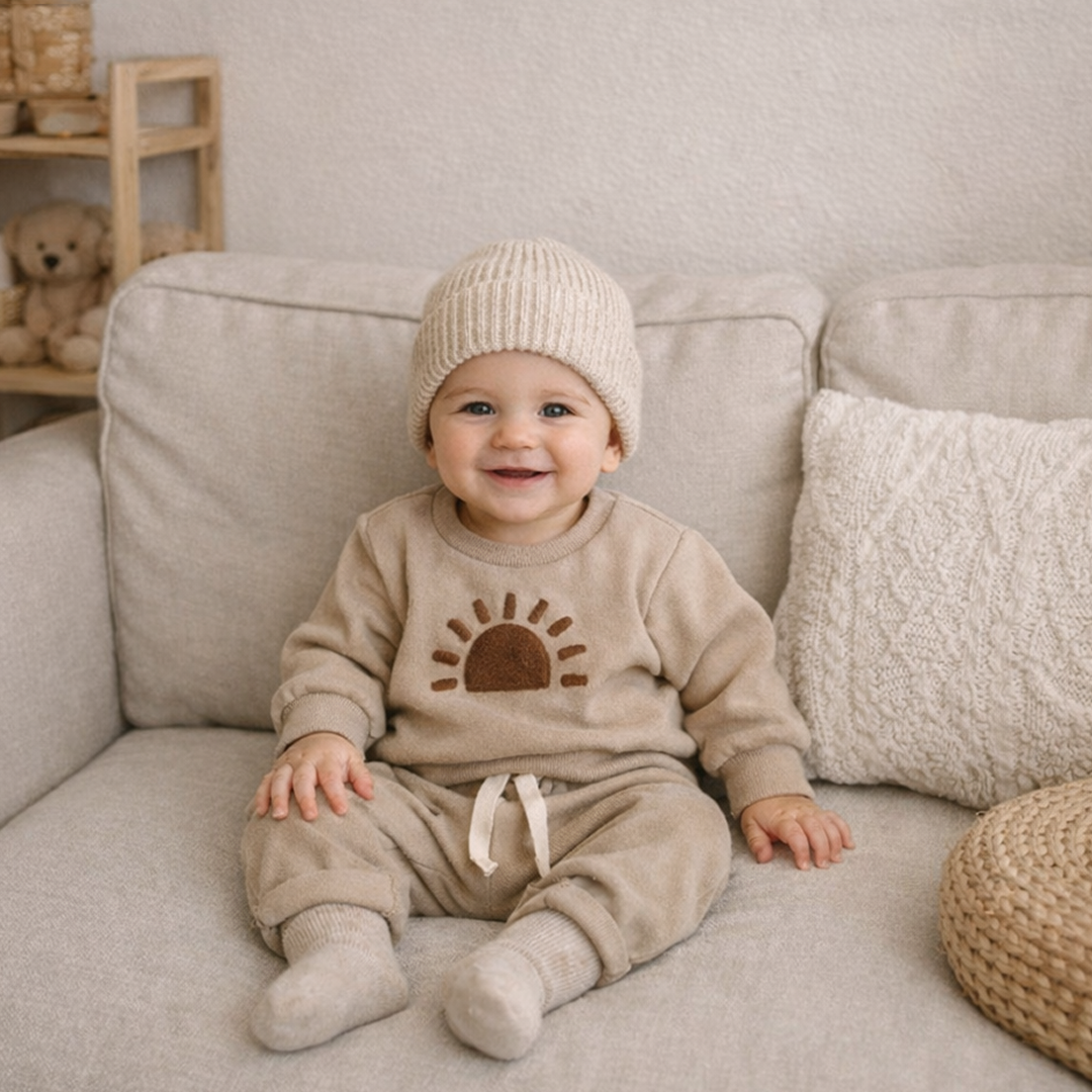 Baby Rainbow & Sun Sweatshirt Pants Set – Soft Cotton Two-Piece Outfit for Infants & Toddlers