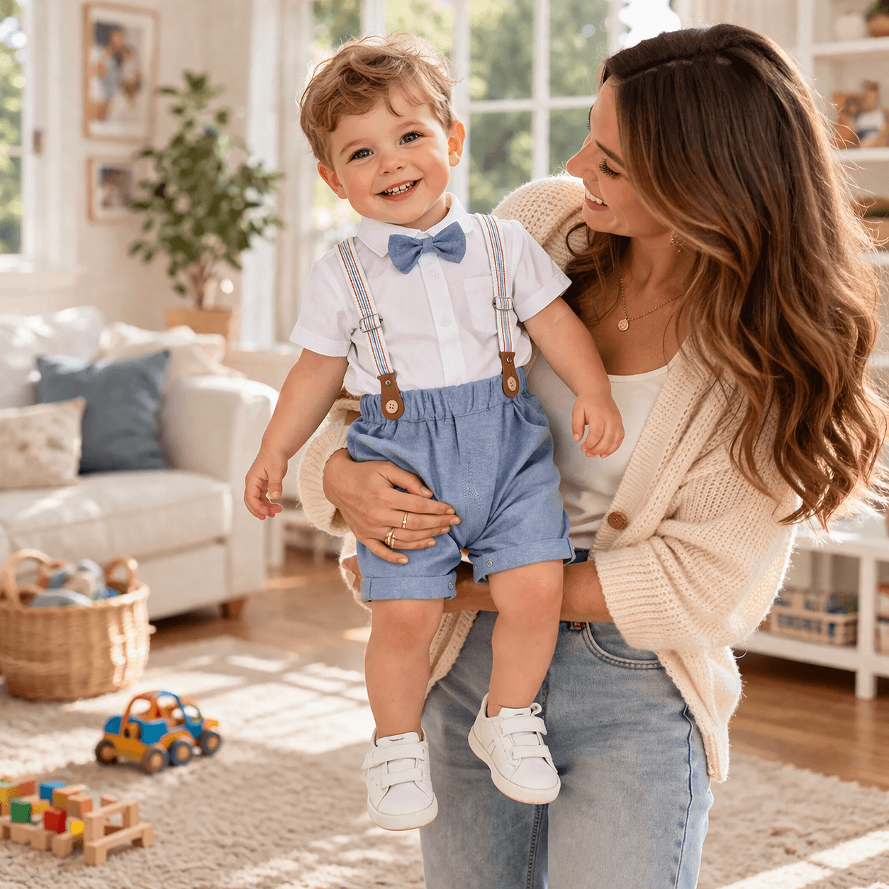 Baby & Toddler Boys' White Shirt Bodysuit & Solid Suspender Shorts Gentleman Set