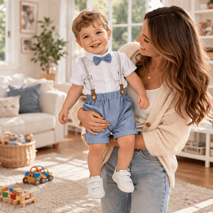 Baby & Toddler Boys' White Shirt Bodysuit & Solid Suspender Shorts Gentleman Set