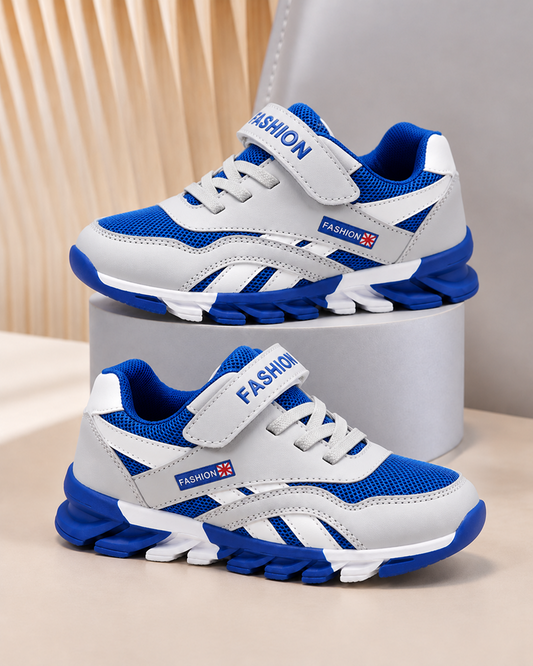 Blue Mesh Hook-and-Loop Sneakers for Boys