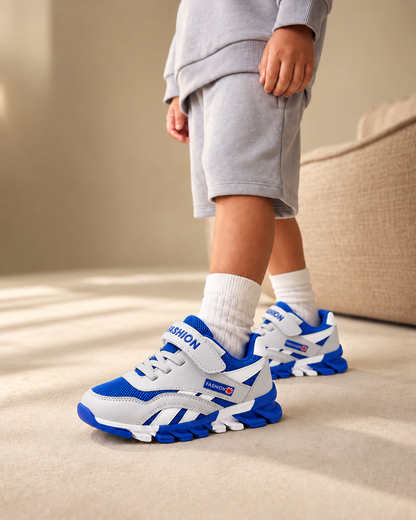 Blue Mesh Hook-and-Loop Sneakers for Boys