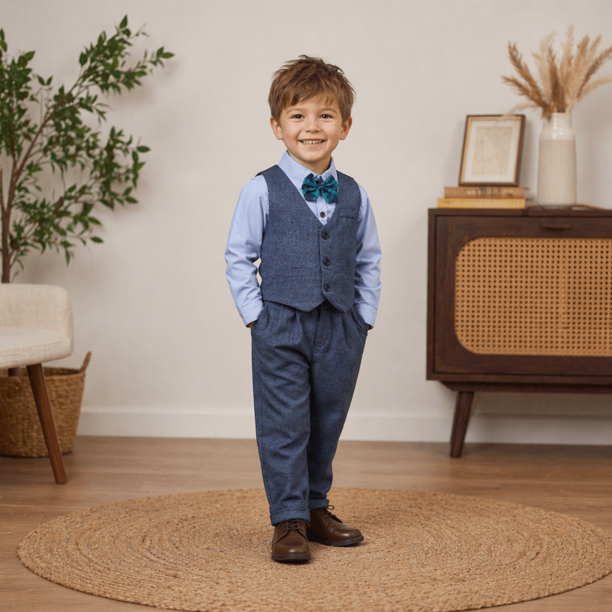 Boys' 3-Piece Dress Shirt, Waistcoat & Trouser Suit Set | Toddler & Kids Gentleman Outfit with Bow Tie