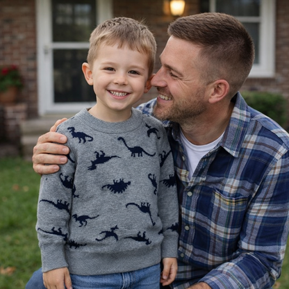 Boys Dinosaur Knit Sweater – Soft Crewneck Pullover for Toddler & Kids