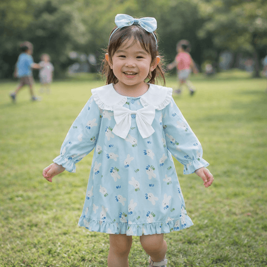Blue Bunny Print Ruffle Collar Romper and Dress Set with Headband – Baby & Toddler Girl