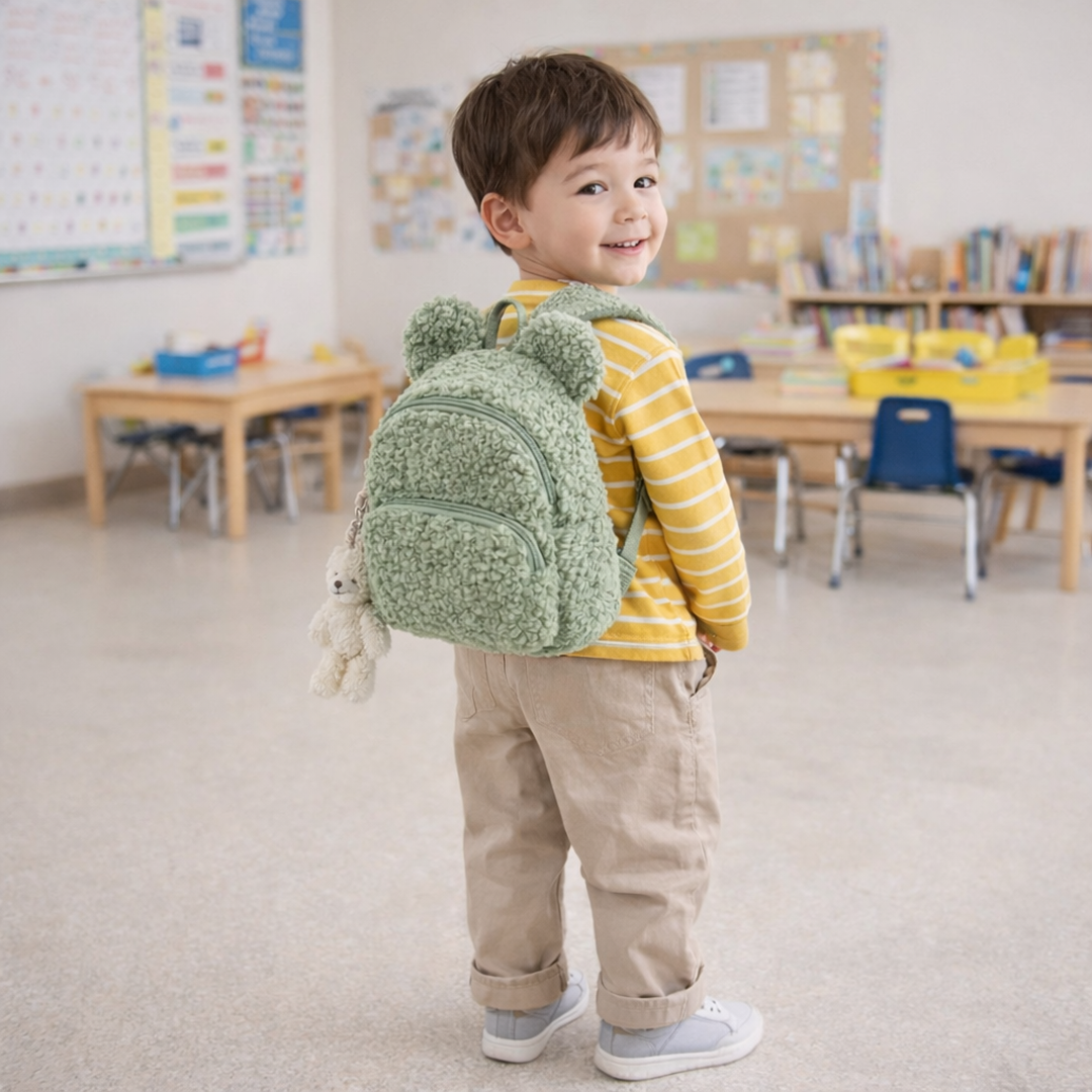 Plush Cartoon Mini Backpack for Kids (Bear/Bunny Ears) – Soft Toddler School Bag