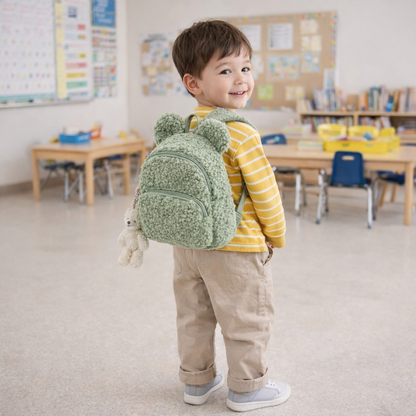Plush Cartoon Mini Backpack for Kids (Bear/Bunny Ears) – Soft Toddler School Bag