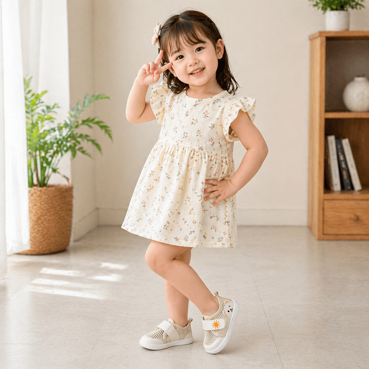 Cartoon Bear Honeycomb-Mesh Baby Sneakers | Breathable Velcro Shoes in Pink, Blue, Navy & Beige