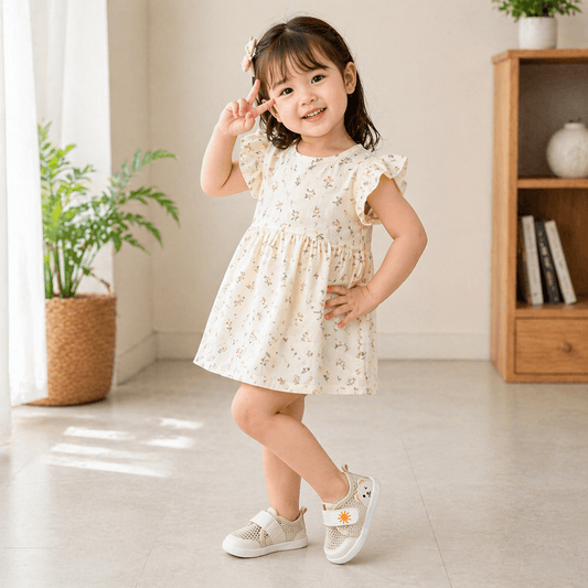 Cartoon Bear Honeycomb-Mesh Baby Sneakers | Breathable Velcro Shoes in Pink, Blue, Navy & Beige