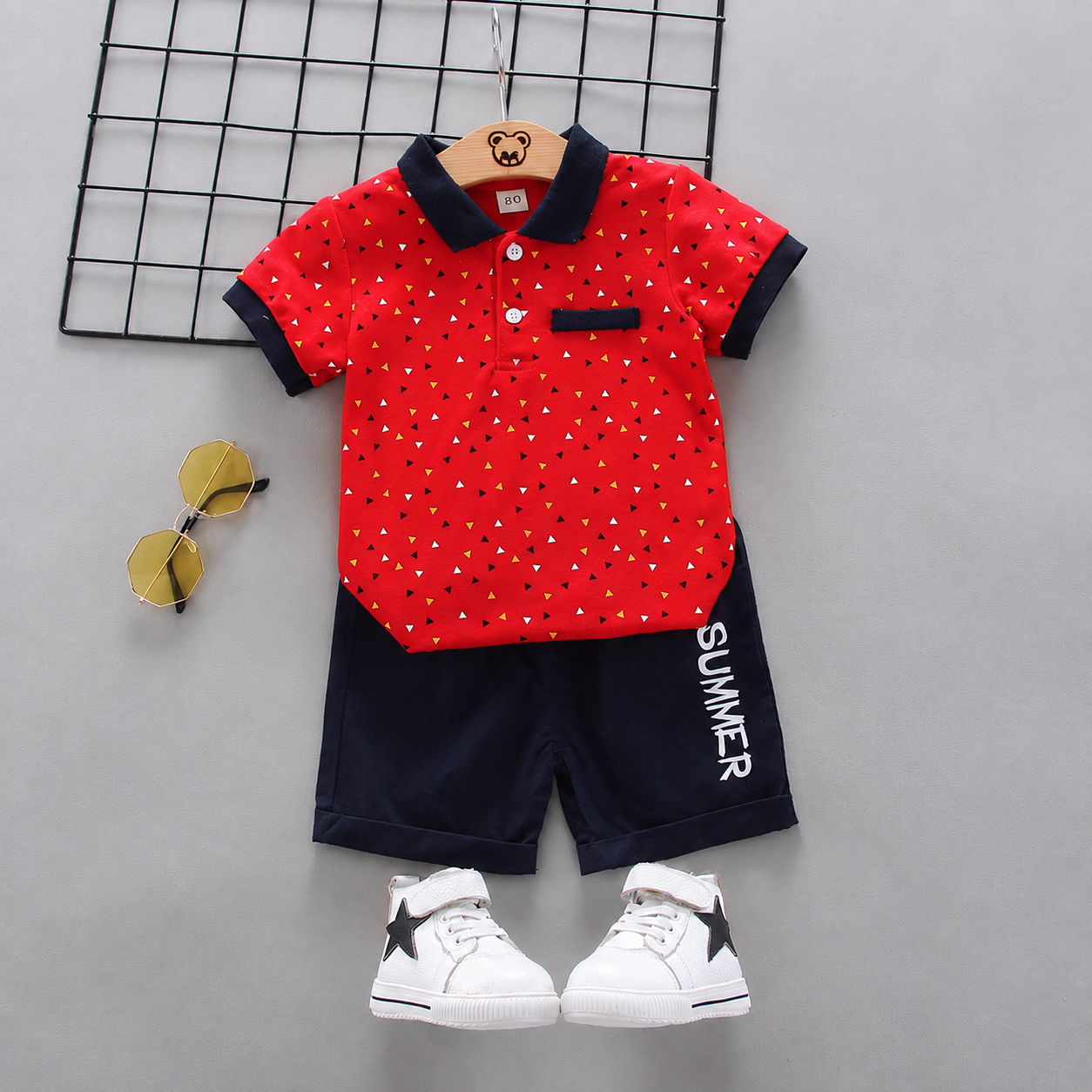 Mini Triangle Polo & Cuffed Shorts Set