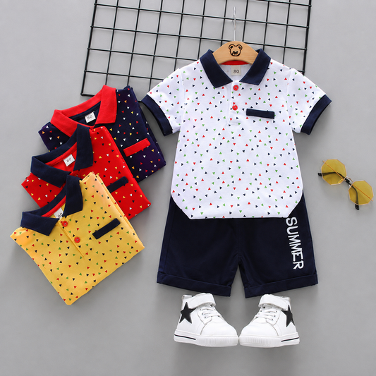 Mini Triangle Polo & Cuffed Shorts Set