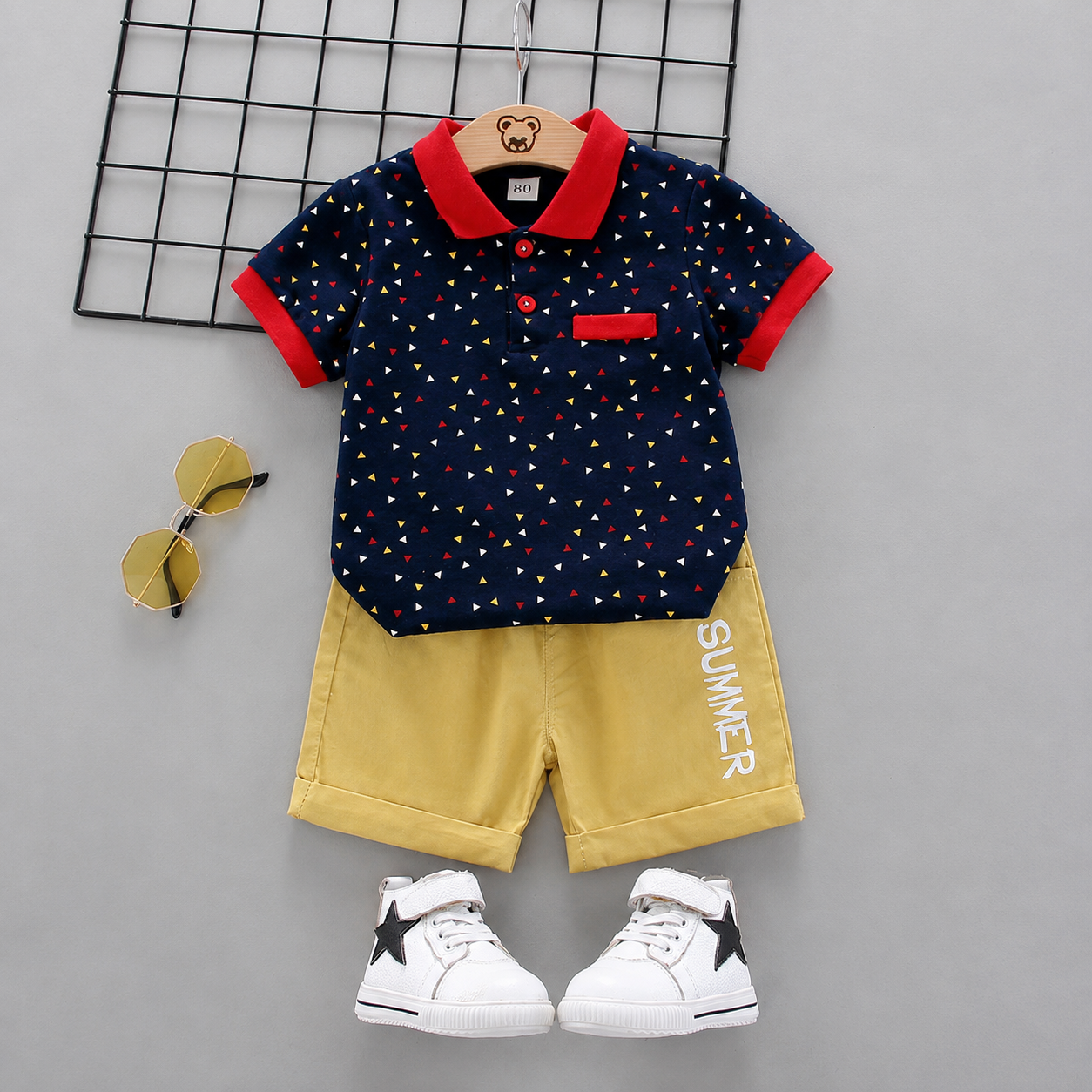 Mini Triangle Polo & Cuffed Shorts Set