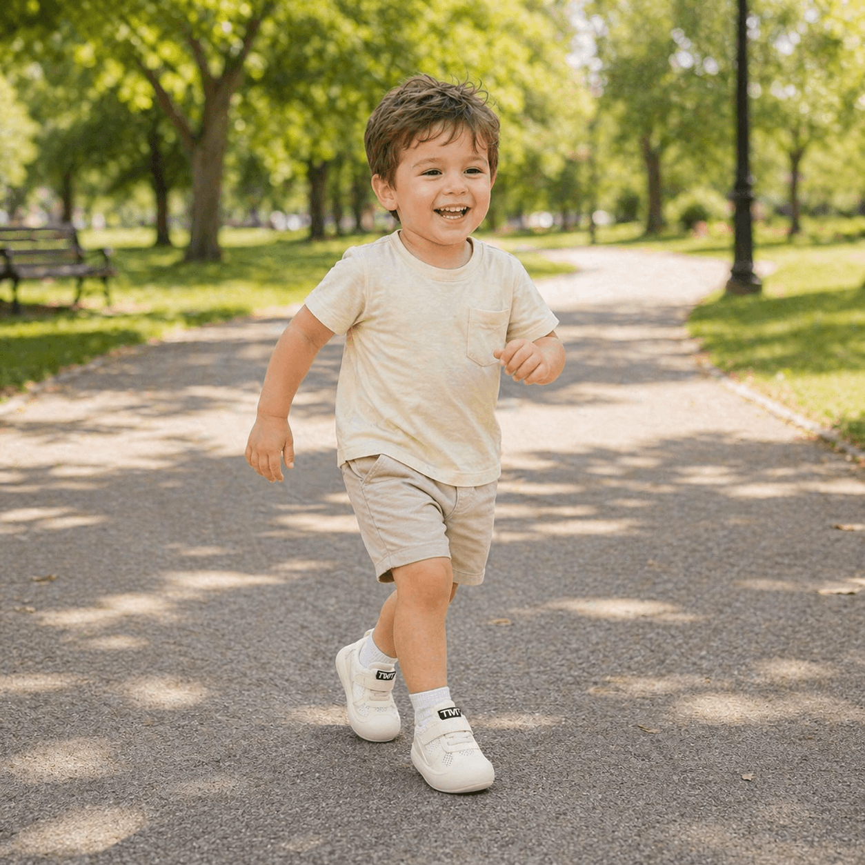 Clean-Panel Mesh Baby Sneakers with Letter Strap Tab | Breathable Velcro Shoes in White & Black