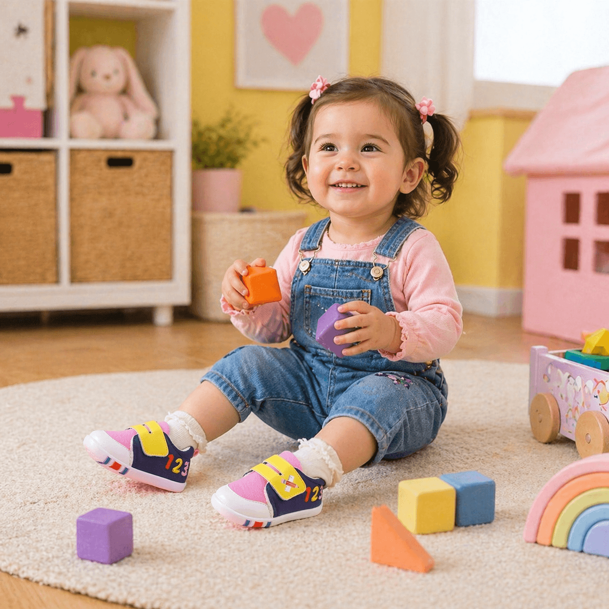 "1-2-3" Color-Block Fleece-Lined Baby Sneakers | Warm Velcro Shoes for Fall & Winter