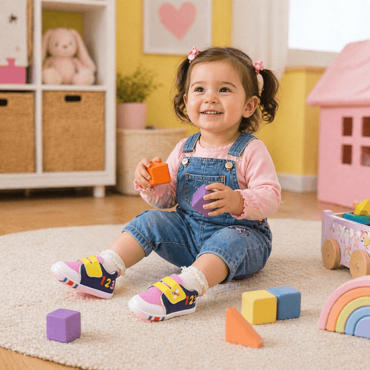 "1-2-3" Color-Block Fleece-Lined Baby Sneakers | Warm Velcro Shoes for Fall & Winter