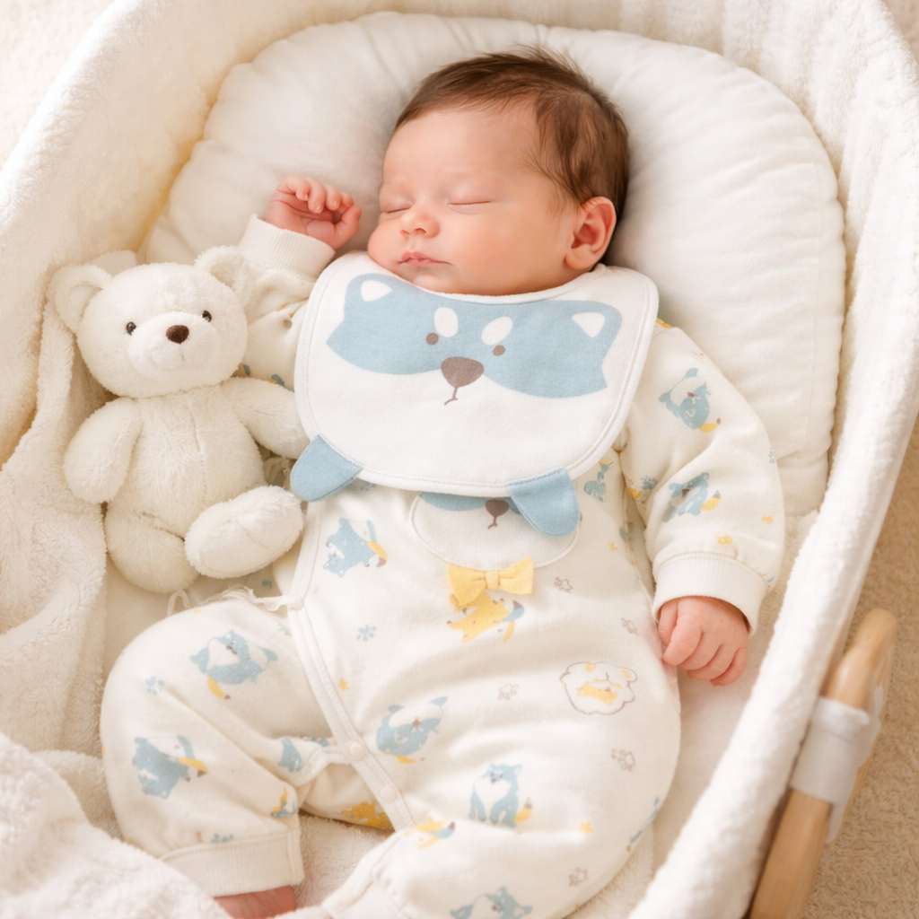 Cotton Wrap-Style Baby Romper with Matching Bib – Soft One-Piece for Newborns (0-6 Months)