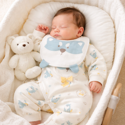 Cotton Wrap-Style Baby Romper with Matching Bib – Soft One-Piece for Newborns (0-6 Months)
