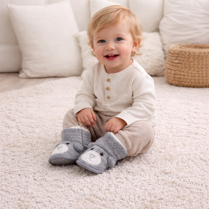 Cozy Bear Baby Booties – Soft Cotton Toddler Shoes with Warm Plush Lining