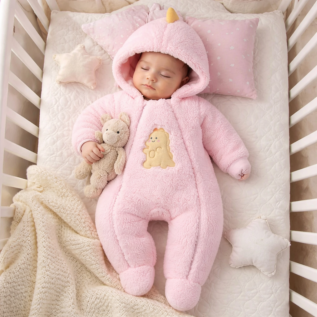 Cozy Critter Winter Romper – Hooded Plush Jumpsuit (0–12 Months)