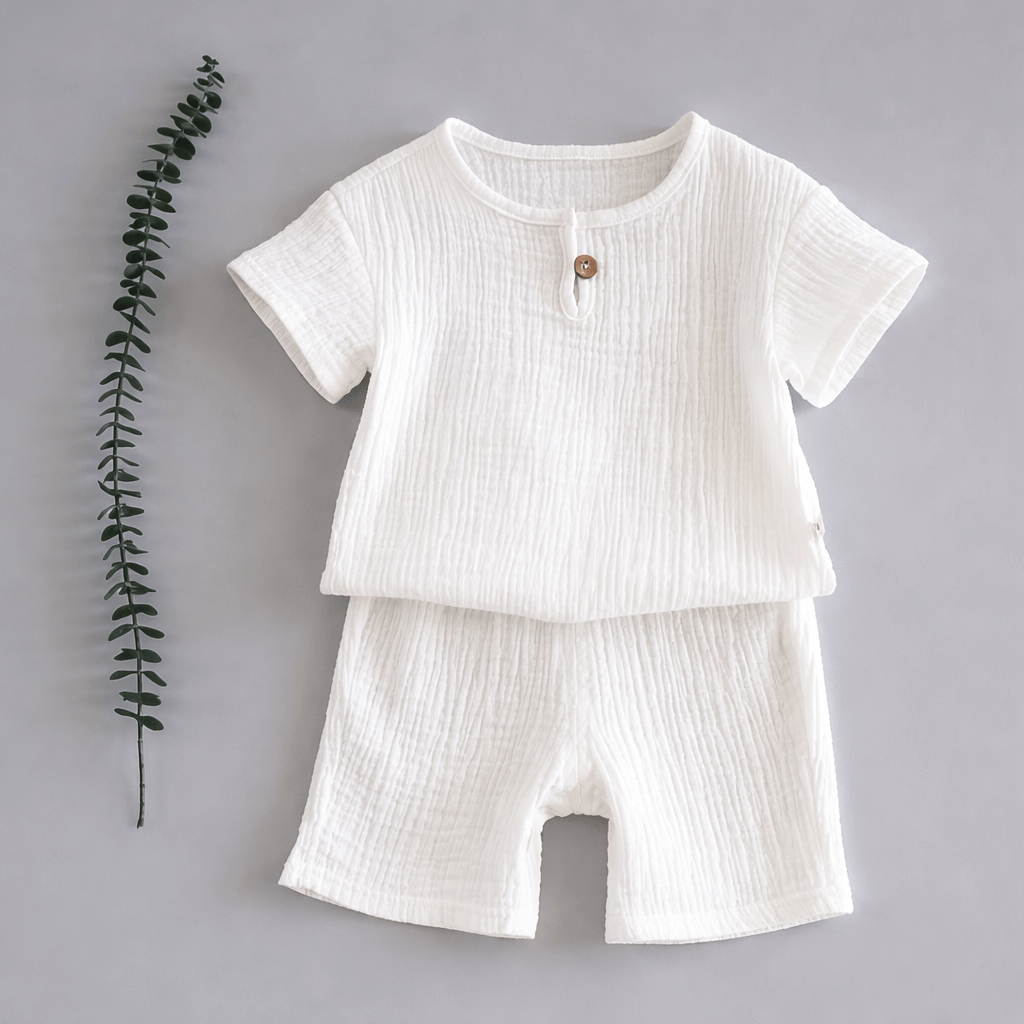 Crinkle Cotton Short-Sleeve Top & Shorts Set – Toddler & Kids 2-Piece Summer Outfit