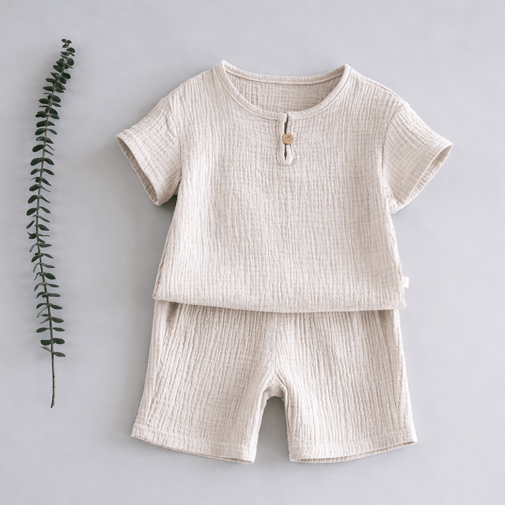 Crinkle Cotton Short-Sleeve Top & Shorts Set – Toddler & Kids 2-Piece Summer Outfit