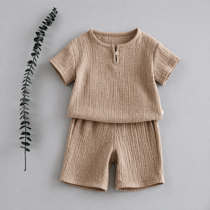 Crinkle Cotton Short-Sleeve Top & Shorts Set – Toddler & Kids 2-Piece Summer Outfit
