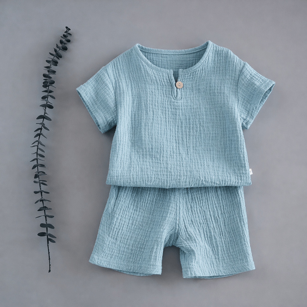 Crinkle Cotton Short-Sleeve Top & Shorts Set – Toddler & Kids 2-Piece Summer Outfit