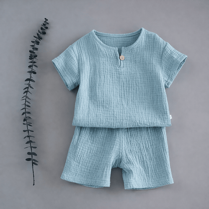 Crinkle Cotton Short-Sleeve Top & Shorts Set – Toddler & Kids 2-Piece Summer Outfit