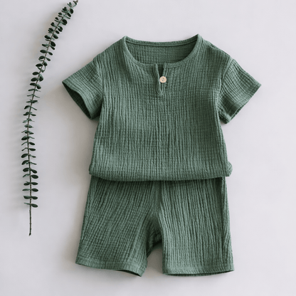 Crinkle Cotton Short-Sleeve Top & Shorts Set – Toddler & Kids 2-Piece Summer Outfit