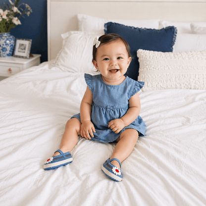 Daisy Embroidered Mary Jane Espadrille Flats for Baby Girls – Soft Sole First Walker Shoes