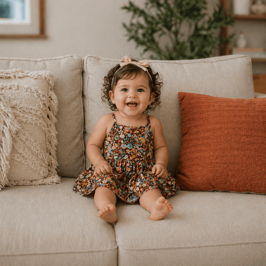 Ditsy Floral & Eyelet Dress-Romper for Baby Girls – Spaghetti Strap Summer Bubble Dress