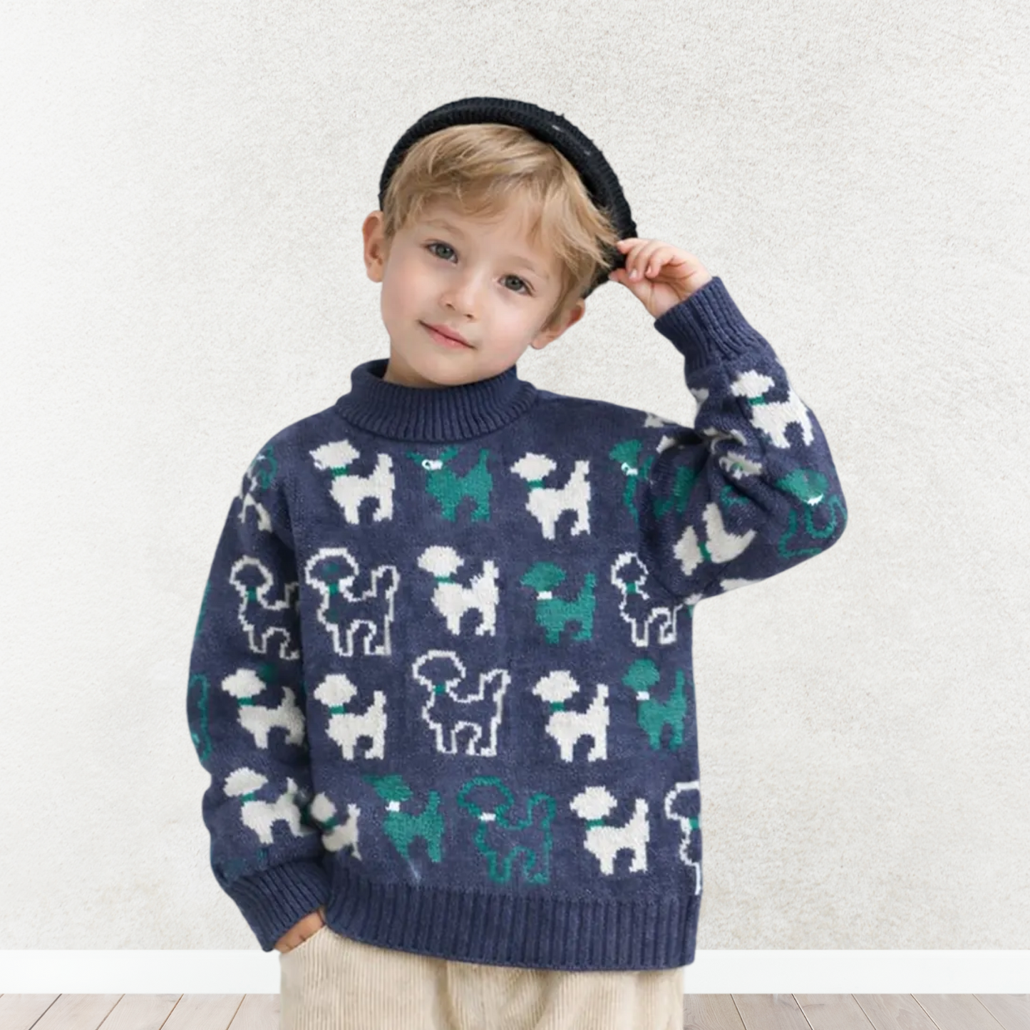 Fleece-Lined Knit Pullover for Boys – Cozy Cartoon Sweater for Fall & Winter