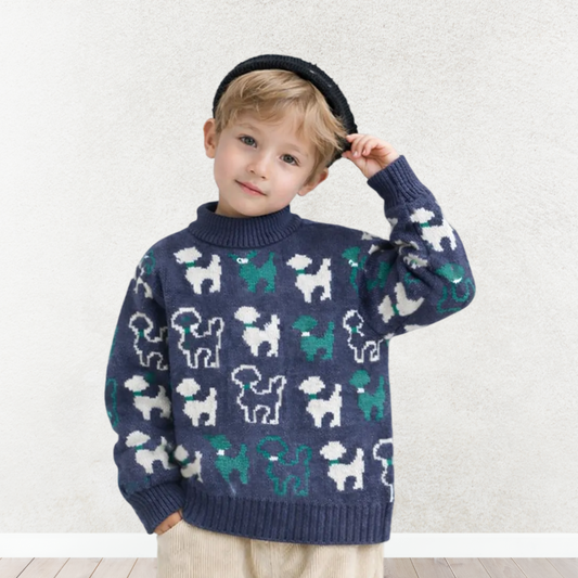 Fleece-Lined Knit Pullover for Boys – Cozy Cartoon Sweater for Fall & Winter