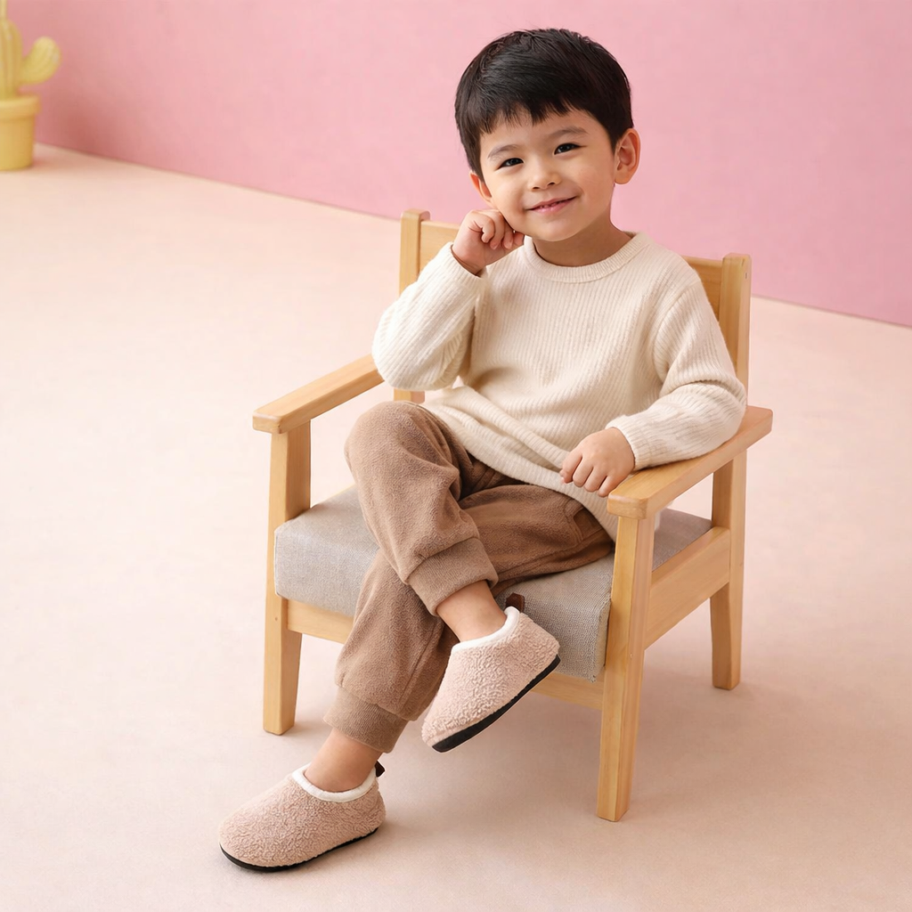 Fleece-Lined Non-Slip Winter Cotton Slippers for Kids