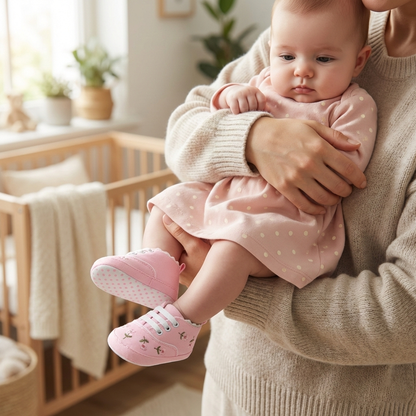 Floral Canvas Baby Shoes with Elastic Closure (Soft Sole)