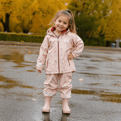 Floral Waterproof Rain Jacket & Bib Pants Set – Kids' Outdoor Wet Weather Suit