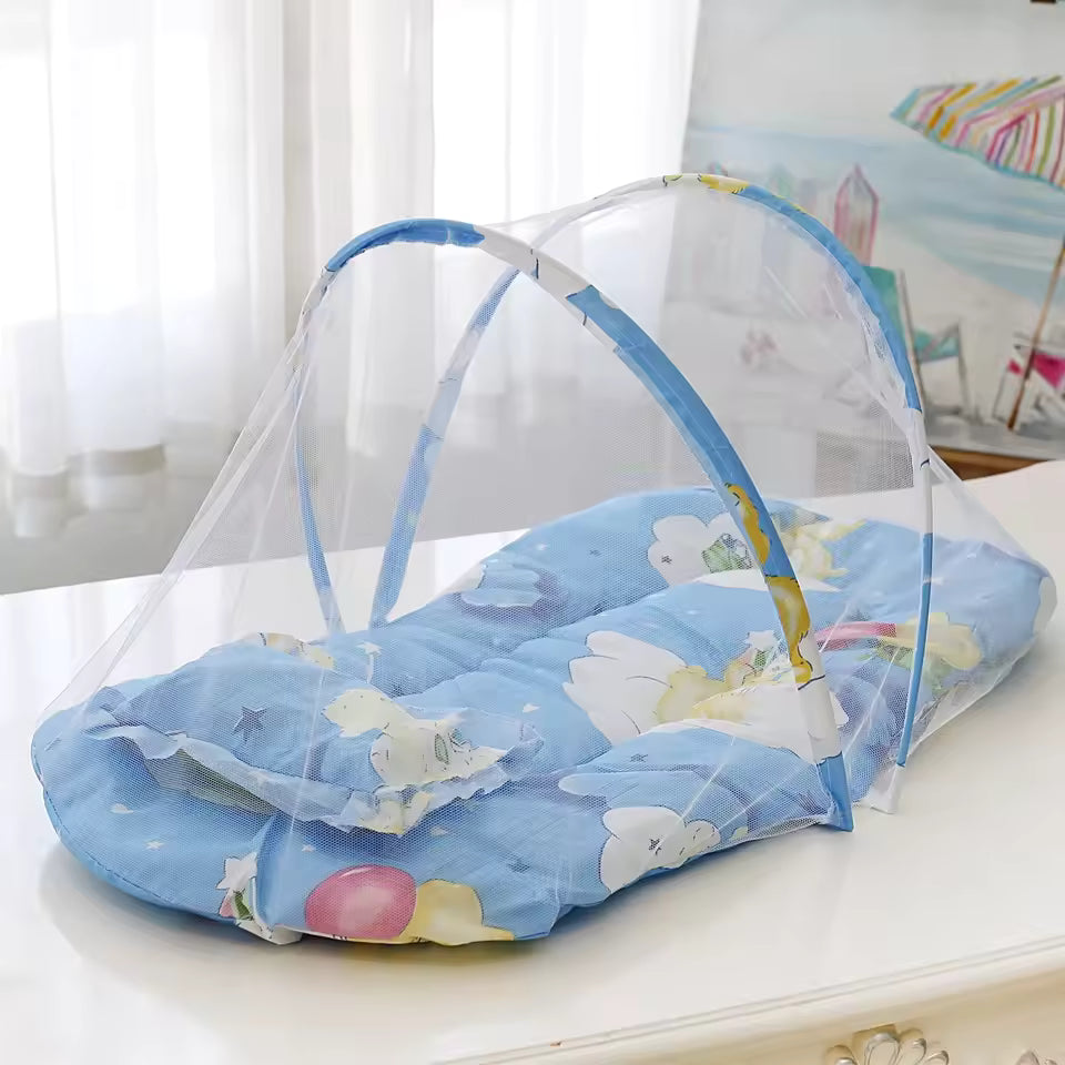 Foldable Baby Mosquito Net Bed – Portable Infant Sleep Tent with Soft Cushion