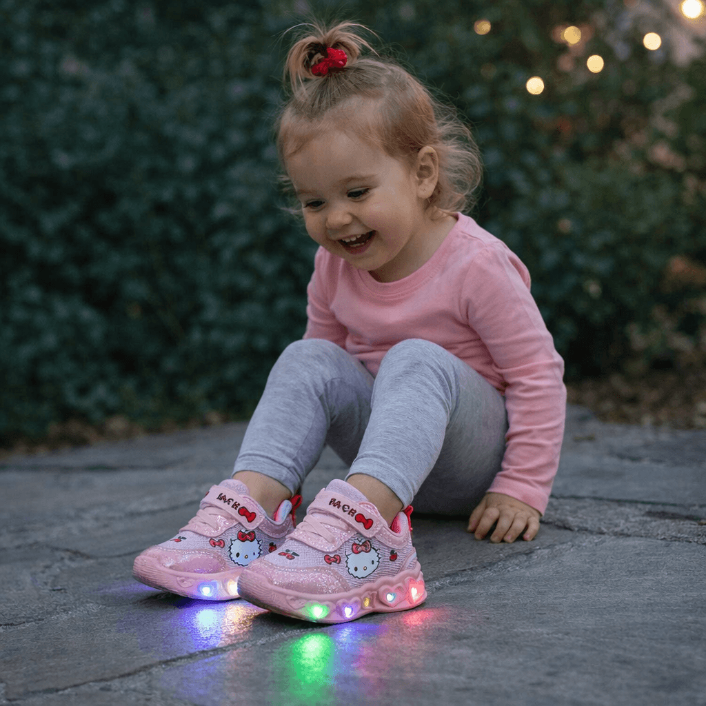 Girls' Heart LED Light-Up Sneakers with Cartoon Graphic | Breathable Low-Top Kids Shoes