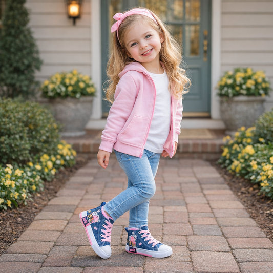 Girls’ High-Top Canvas Sneakers – Cute Cartoon Design, Comfy & Durable