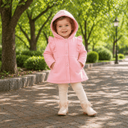 Baby & Toddler Girls’ Hooded Button-Up Jacket with Ruffle Detail (Fall/Winter)