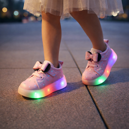 Girls’ Bow Light-Up Sneakers – LED Glow, Breathable & Non-Slip (Toddler)
