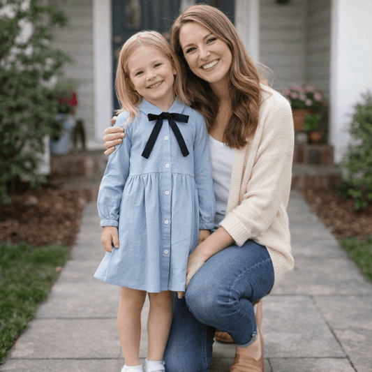 Girls' Long-Sleeve Button-Front Shirt Dress – Cotton A-Line with Belt or Bow Detail