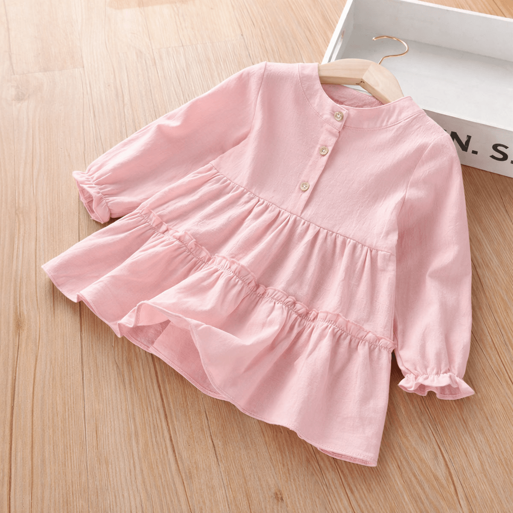 Girls' Long-Sleeve Button-Front Shirt Dress – Cotton A-Line with Belt or Bow Detail