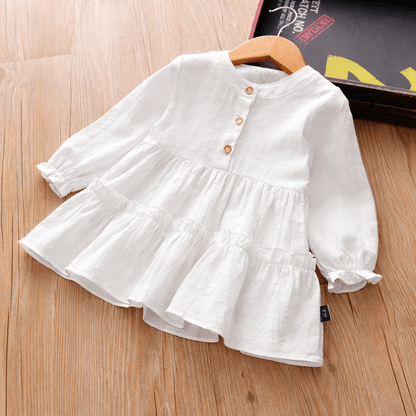 Girls' Long-Sleeve Button-Front Shirt Dress – Cotton A-Line with Belt or Bow Detail