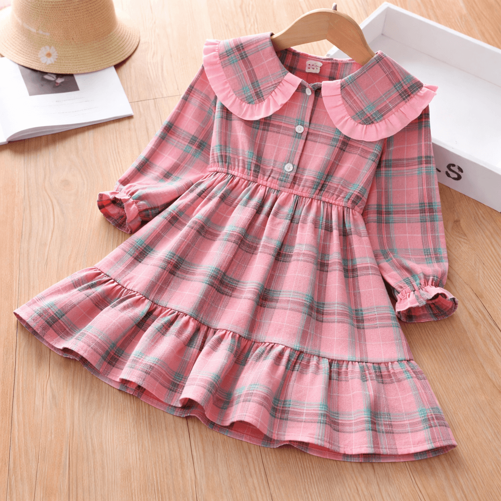 Girls' Long-Sleeve Button-Front Shirt Dress – Cotton A-Line with Belt or Bow Detail